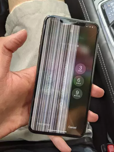 iphone screen with vertical white lines cover the left half of the screen